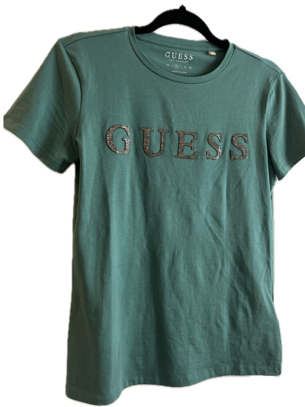 GUESS Factory Pepper Rhinestone Logo Tee Green Size M - Picture 2 of 7